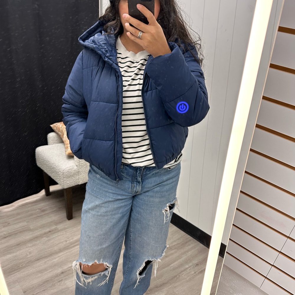 Navy Blue Hooded Puffer Jacket